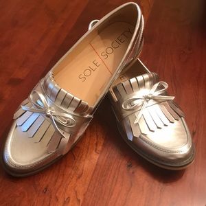 Sole Society Silver Bow Loafers